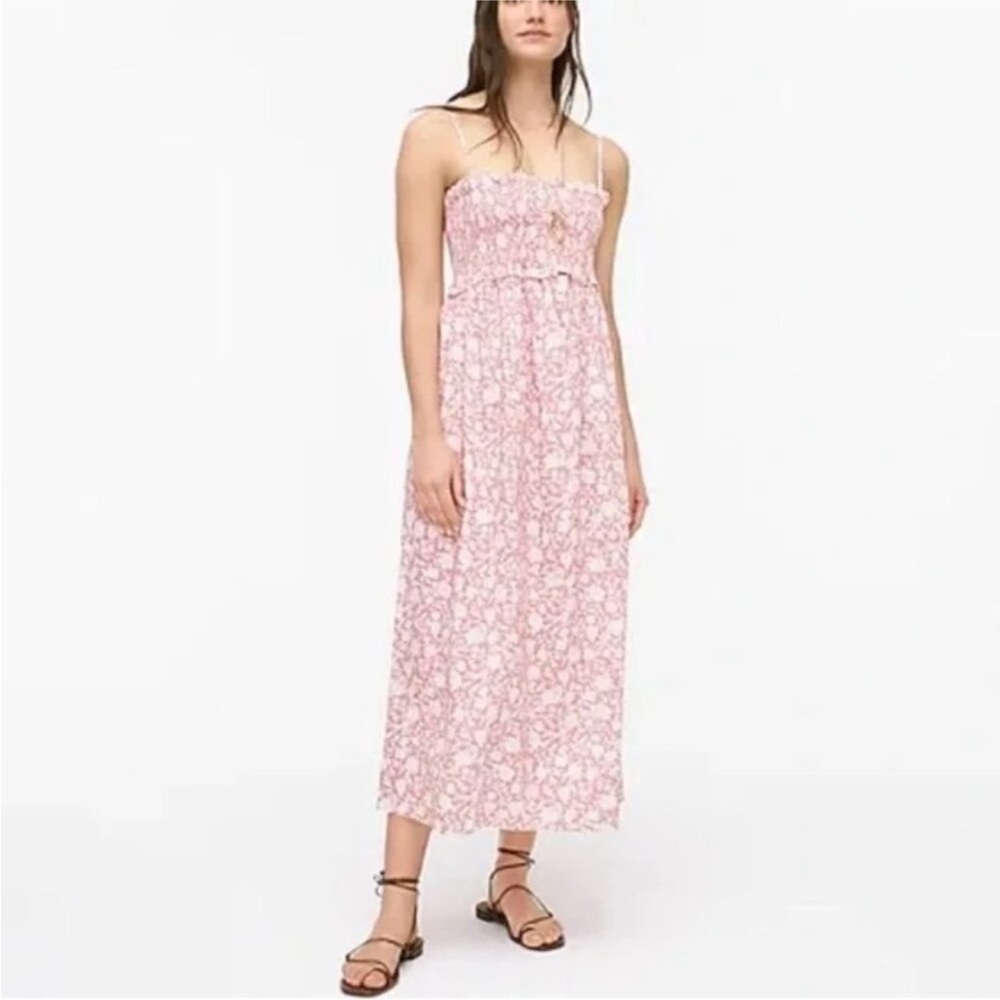J. Crew Pink Floral Smocked Dress